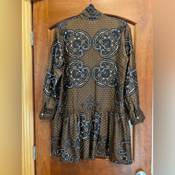 Sandro Aurelie Brown Paisley 100% Silk Dress - Picture 5 of 7